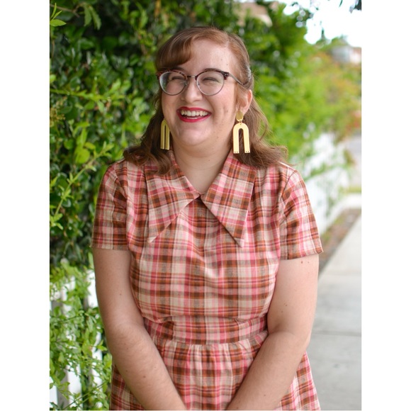 Tuesday of California Red Plaid Dagger Collar Dress - Picture 2 of 4